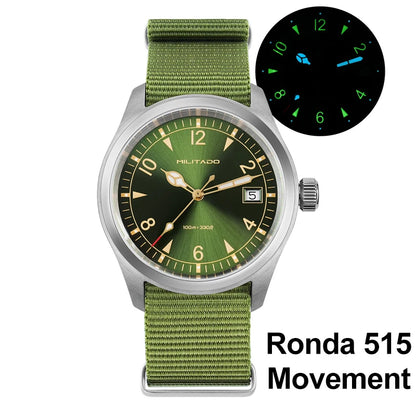 Militado ML08 Quartz Watch VH31/Ronda 515 Quartz Movement Vintage Watch Double Domed Sapphire Crystal BGW9 Luminous Men's Watch
