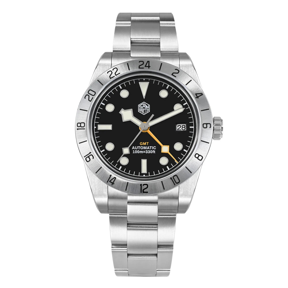 Relógio mecânico automático San Martin New 39mm NH34 BB GMT, relógio desportivo, safira, luminoso, impermeável 100m, para homem, Relogio SN0054