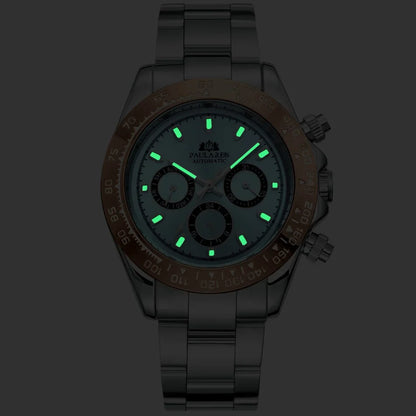 Automatic Mens Watch Self Wind Mechanical Gold Stainless Steel Glacier Ice Blue Dial Chestnut Brown Bezel Luminous Men Watches
