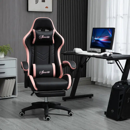 Adjustable Height Gaming Chair with Headrest, 65X65X121-129 Cm, Pink and Black