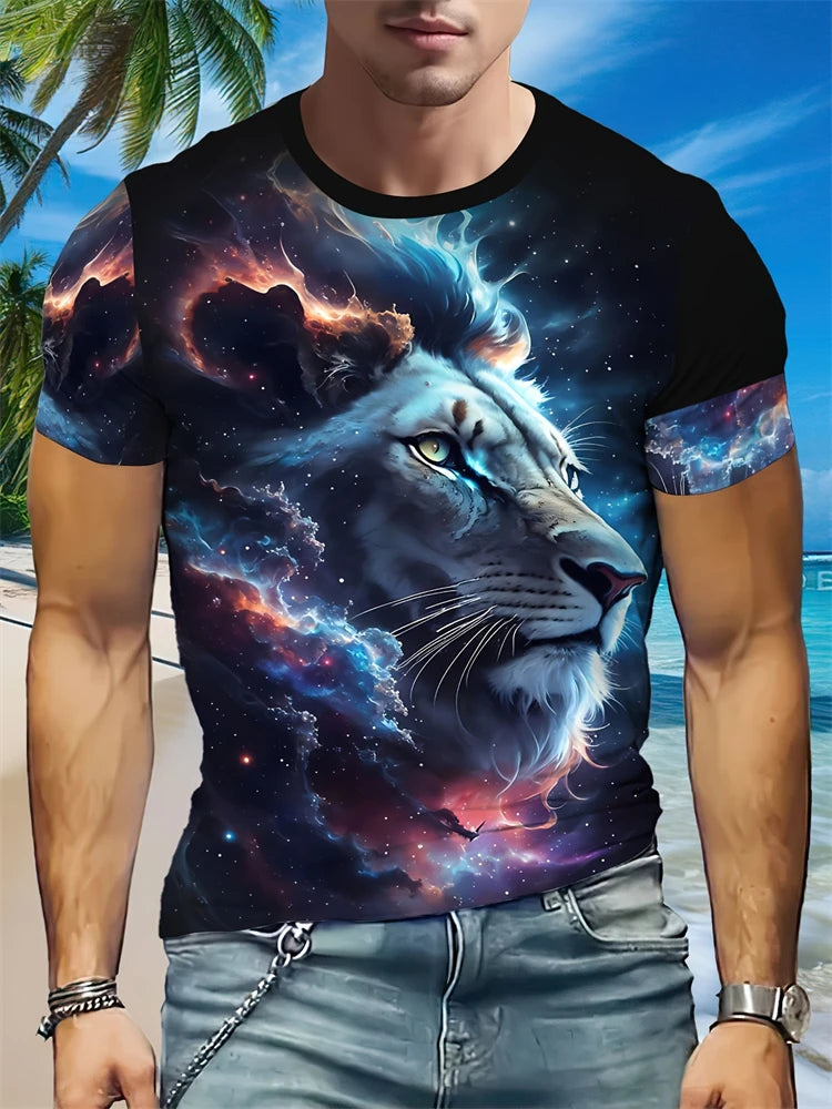 Modni muški T-shirt kratkih rukava s okruglim izrezom, T-shirt s 3D printom vuka, muški ležerni sportski T-shirt kratkih rukava, ulični top