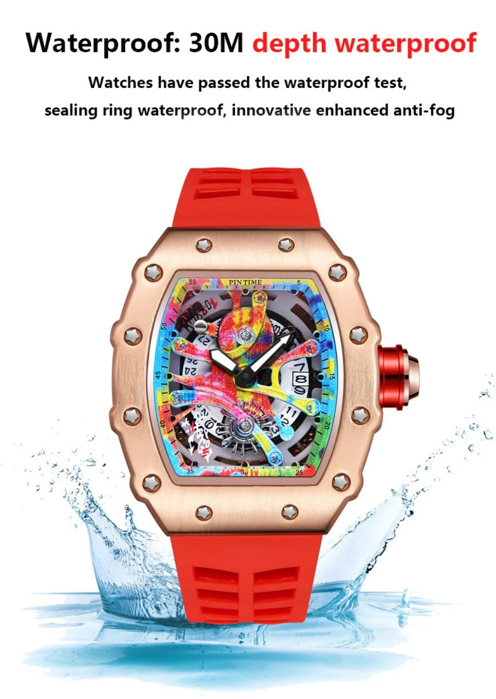 New Cool Men's Watches Luxury Fashion Silicone Tonneau Watch Skeleton Waterproof Quartz Wristwatches Clock Relogio Masculino