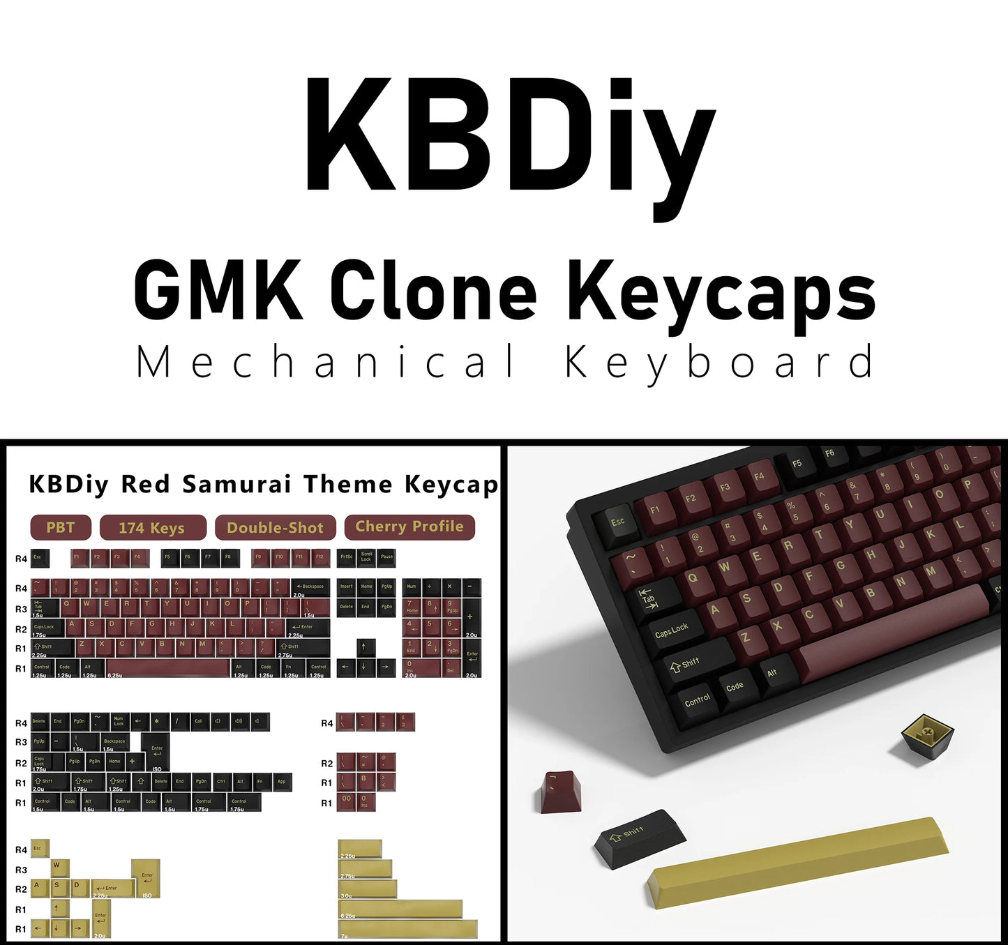KBDiy 174 Tasten/Set PBT GMK Apollo Tastenkappen, Double-Shot, minimalistisches ISO-Cherry-Profil, für mechanische Gaming-Tastaturen, Tastenkappen für MX