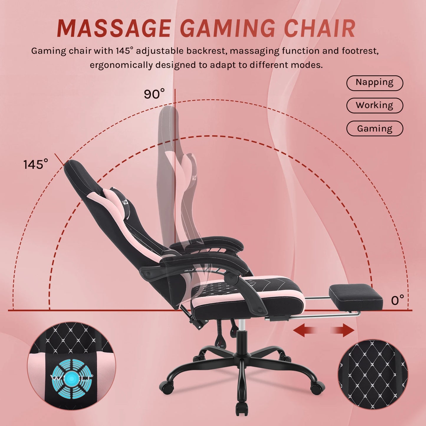 WOLTU Swivel Computer Chair with Massage Function Ergonomic Office Chair with Pillow & Footrest Height Adjustable Gaming Chair