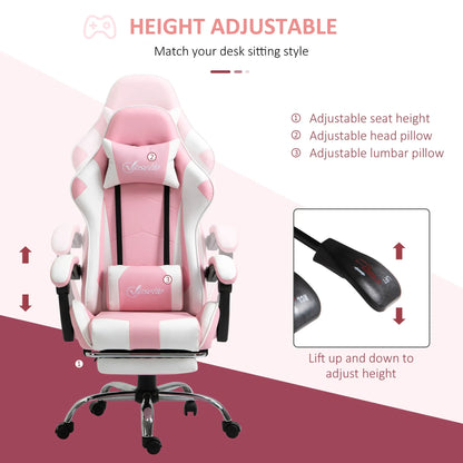 Pink White Gaming Chair Ergonomic Office Chair with Headrest, Lumbar Support, Adjustable Height, 360° Swivel Computer Chair