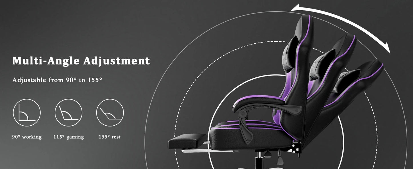 Ergonomic Gaming Chair with Footrest, Pocket Spring Cushion Computer Chair, PU Leather Reclining Gaming Chair for Adults, Adjustable Office Chair