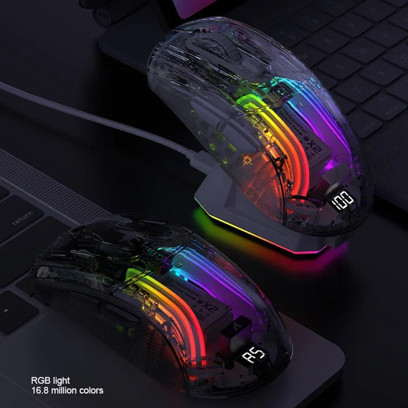 Attack Shark X2PRO Bluetooth Mouse, Tri-Mode, RGB Lights, Magnetic Charging, Transparent, Battery Indicator, Computer Phone