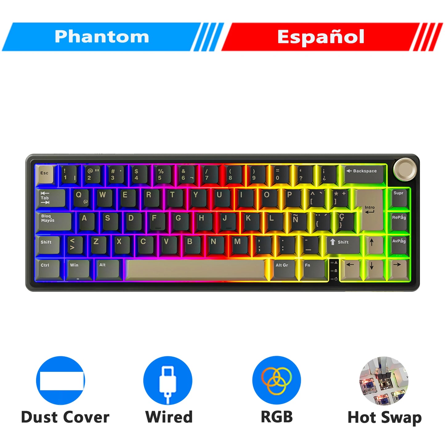 RK Royal Kludge R65 Gasket Wired Mechanical Keyboard 66 Key 65% RGB Backlit Hot-swappable Gamer Keyboard with MDA PBT Keycaps