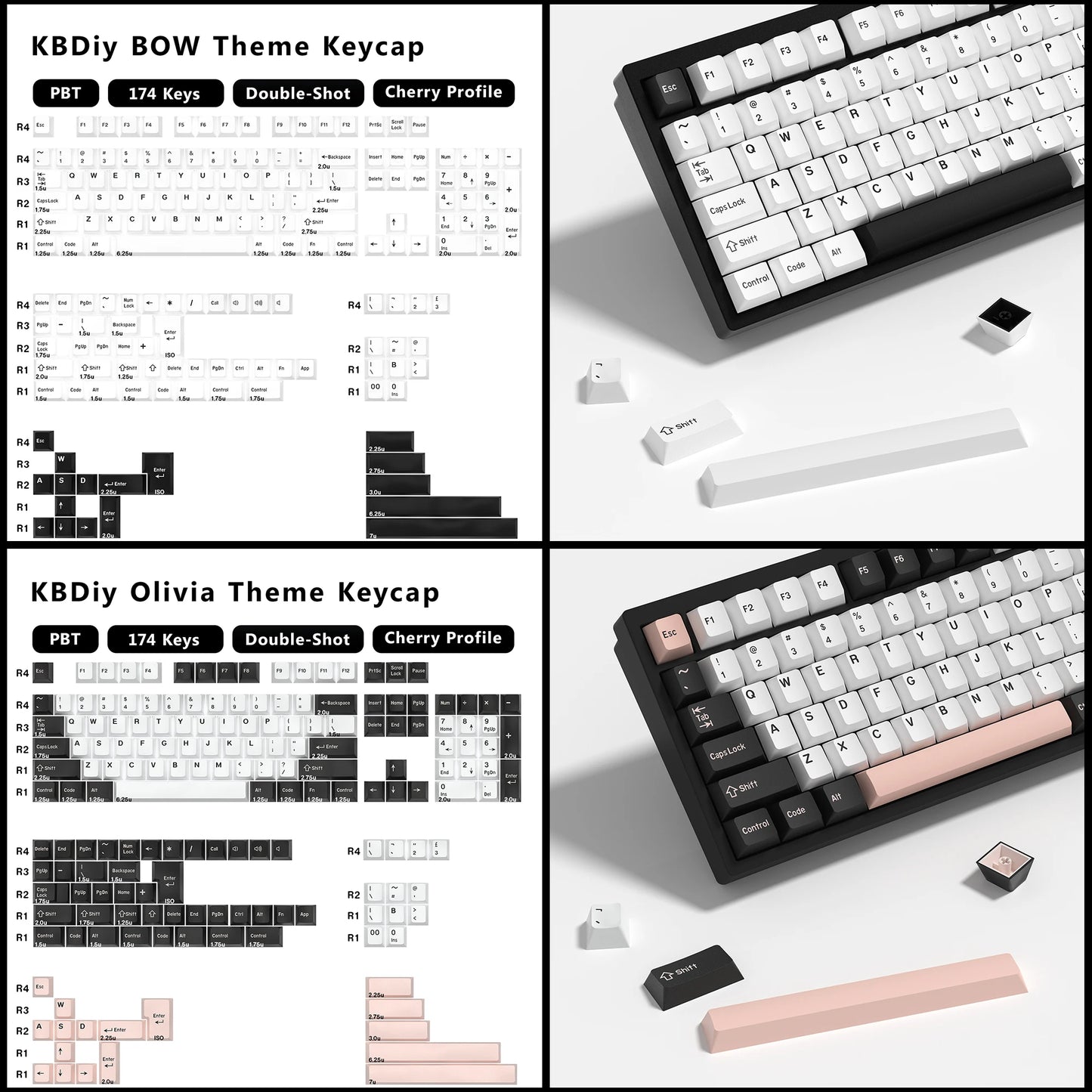KBDiy 174 Tasten/Set PBT GMK Apollo Tastenkappen, Double-Shot, minimalistisches ISO-Cherry-Profil, für mechanische Gaming-Tastaturen, Tastenkappen für MX
