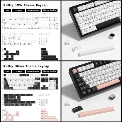 KBDiy 174 Tasten/Set PBT GMK Apollo Tastenkappen, Double-Shot, minimalistisches ISO-Cherry-Profil, für mechanische Gaming-Tastaturen, Tastenkappen für MX