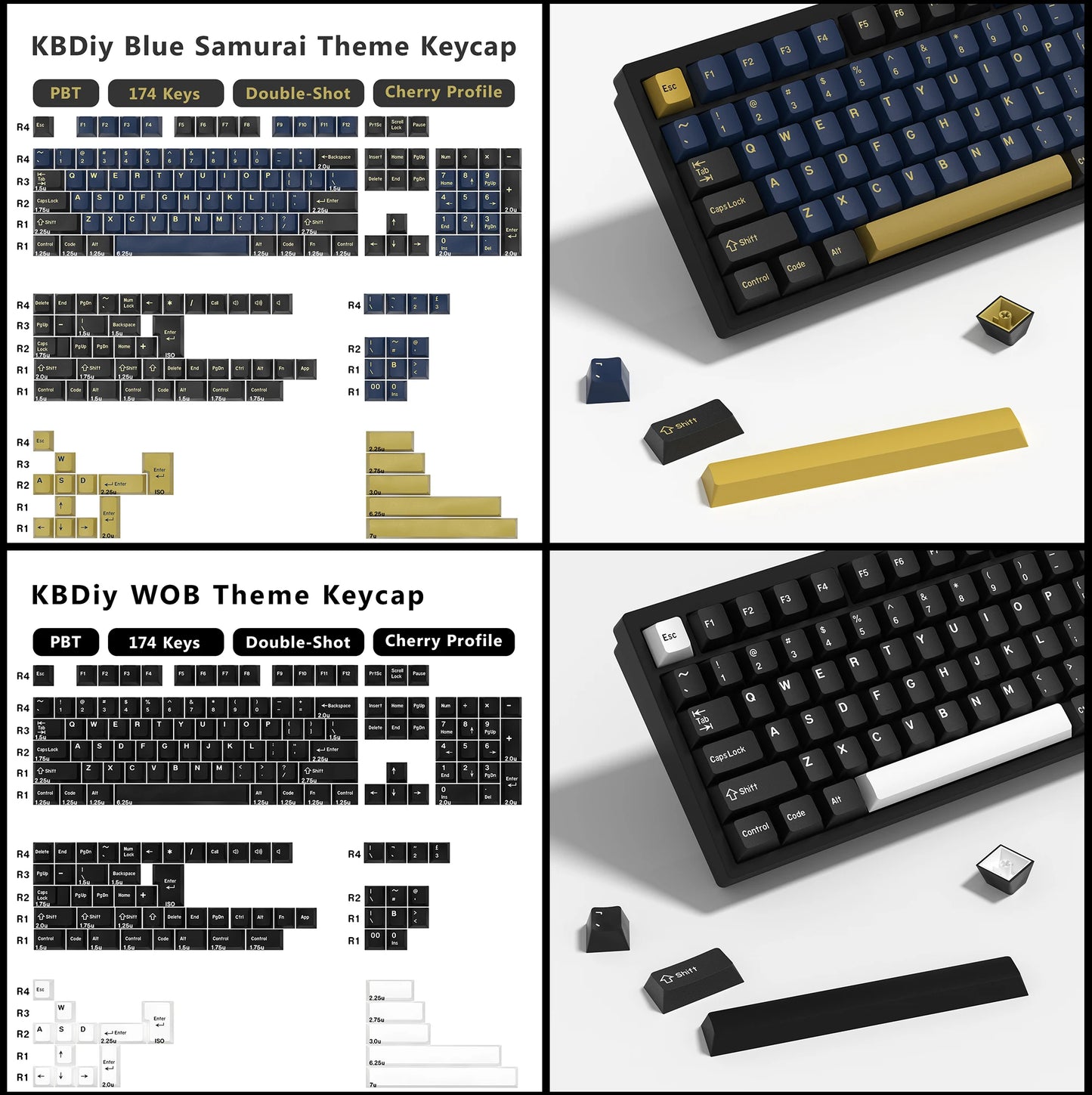 KBDiy 174 Tasten/Set PBT GMK Apollo Tastenkappen, Double-Shot, minimalistisches ISO-Cherry-Profil, für mechanische Gaming-Tastaturen, Tastenkappen für MX