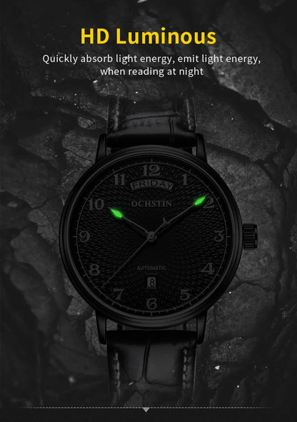 OCHSTIN Day Date Gents Watches 2025 Gift for Men Automatic Mechanical Business Wristwatches 40mm Analog Male Clock Leather Strap