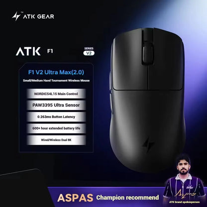 ATK Blazing Sky F1 V2 Ultra Max brezžična igralna miška z dvojnim načinom, lahka, PAW3950Ultra, dvojni 8K, nizka zakasnitev, ergonomska, Extreme