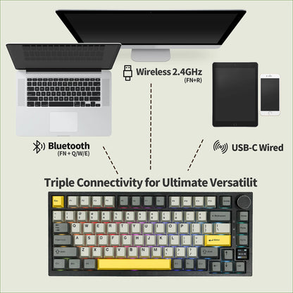 Teclado mecânico Ajazz AK820 Pro 75% com montagem gasket, Bluetooth 5.1/2.4G sem fios/com fios e ecrã TFT para Mac/Win