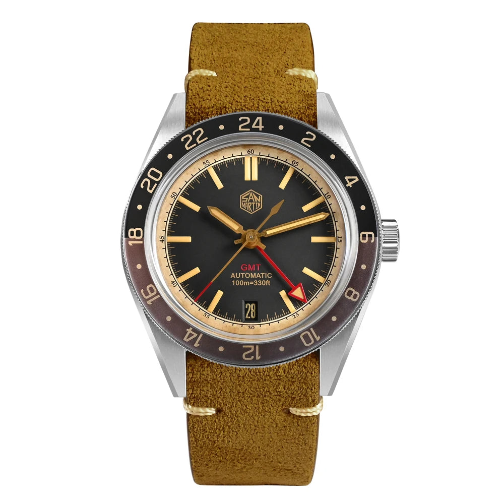 San Martin 39.5mm Limited Edition Full Lume Dial Automatic Men's Watch NH34 GMT 6H Date 10Bar Luxury Watch SN0116W