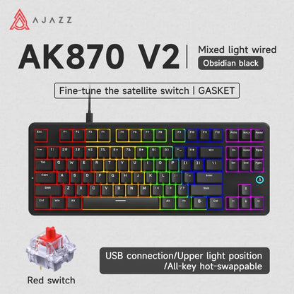 Ajazz AK870 V2 Gaming Mechanical Keyboard Is A Hot-Swaddable RGB Wired Gaming Keyboard Suitable For Various Scenarios On Laptops