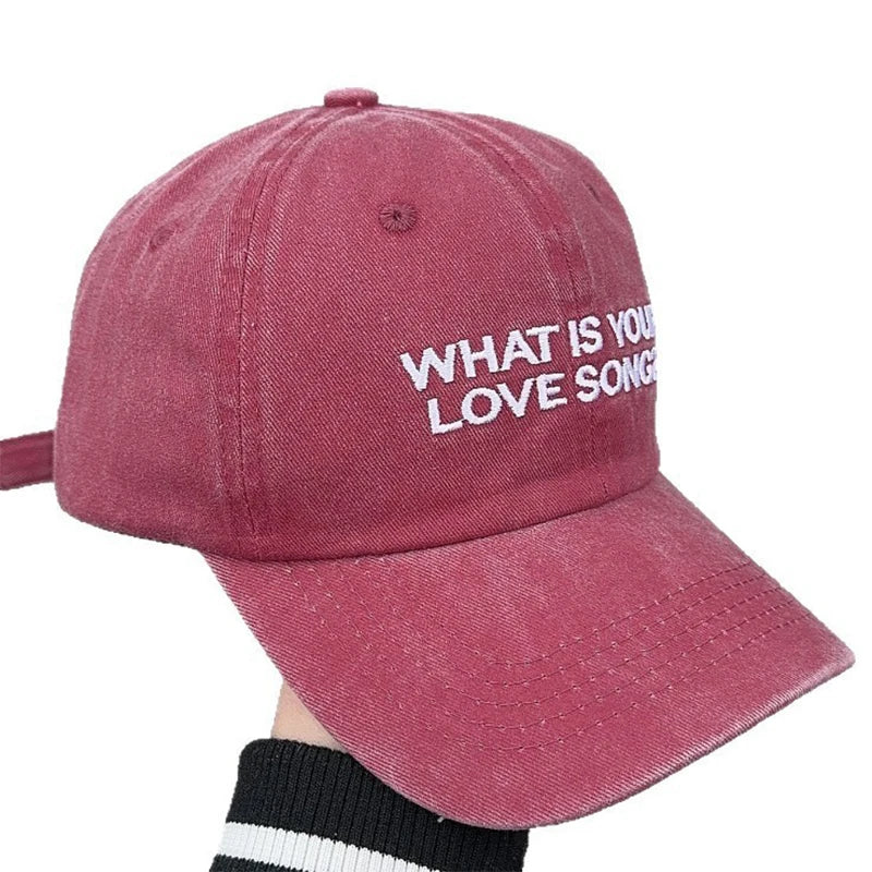 Kpop "What Is Your Love Song" Same Knitted Embroidery Caps,Tour Concert Cap Outdoor Retro Washed Baseball Caps for Women Men