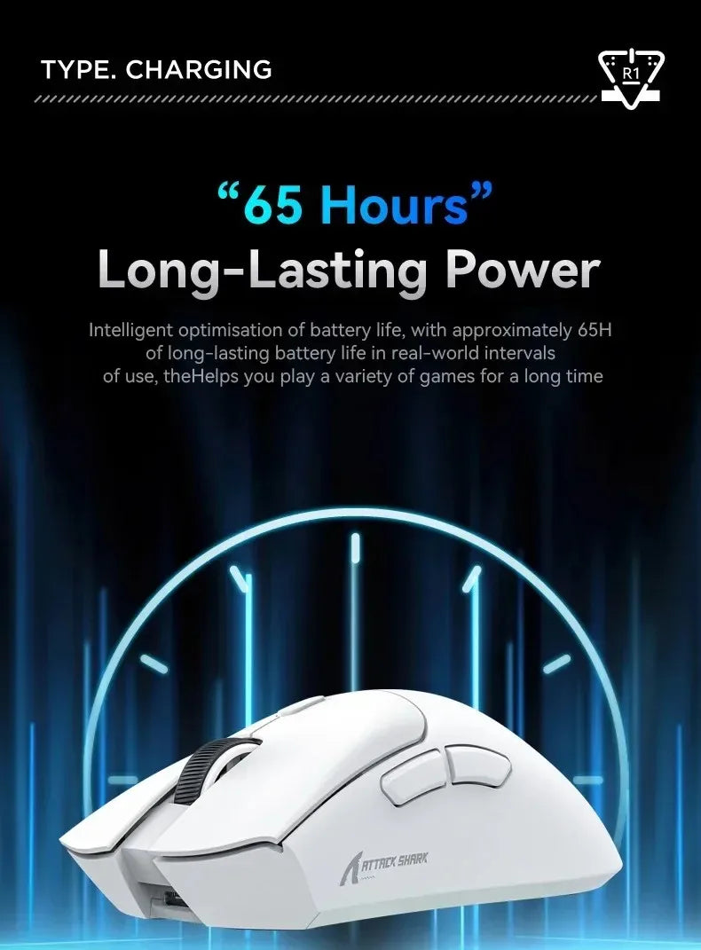 Mouse ultra-leggero ATTACK SHARK R1 59g con PAW3311, 18000DPI, 400IPS, 40G, 1000Hz, Tri-Mode, master Broadcom BK3633, 20 milioni di clic