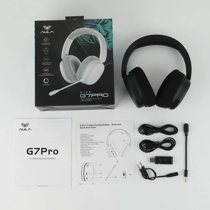 Cuffie da gaming AULA G7 Pro 7.1 Surround Sound wireless Bluetooth 5.3 con microfono a cancellazione del rumore per PS5/PS4/PC/Switch