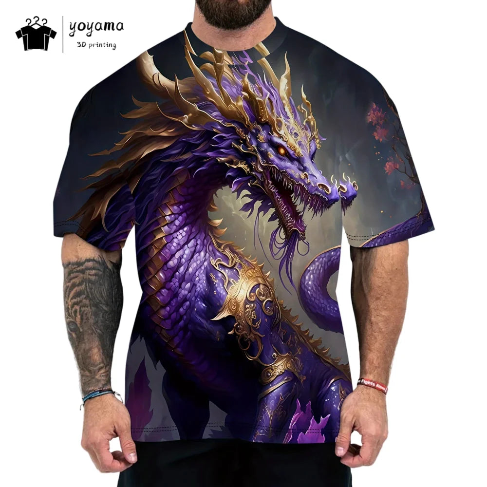 Men's T-shirts Dragon Pattern Short Sleeve Tee Fashion Street O-Neck Top Trend Animal 3D Printing Loose Versatile Men's Clothing