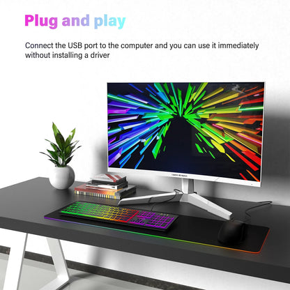Tastiera da gaming per computer retroilluminata RGB silenziosa, tastiera cablata USB per ufficio e casa, russo, francese, spagnolo, tedesco, arabo, inglese