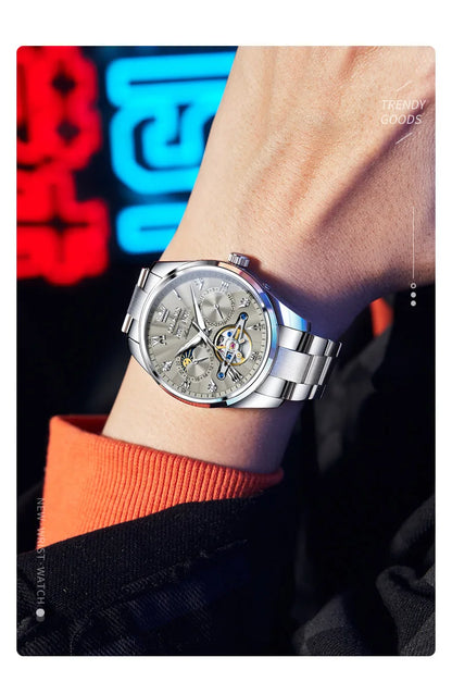 OLEVS 7028 Automatic Mechanical Men's Watch Tourbillon Dial Multifunctional Date Waterproof Luminous Watch for Men