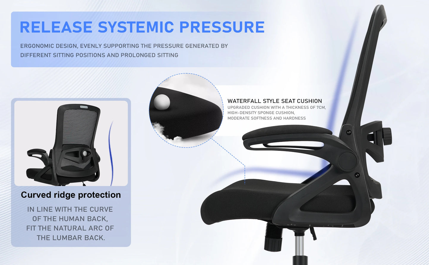 Milacyee Office Chair Ergonomic Desk Chair with 90° Flip-up Armrest Lumbar Support, Height Adjustable Chair.