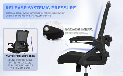 Milacyee Office Chair Ergonomic Desk Chair with 90° Flip-up Armrest Lumbar Support, Height Adjustable Chair.