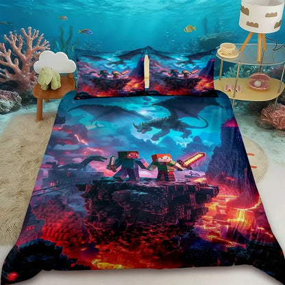 Minecraft 2/3pcs Duvet Cover Cute Cartoon Game Quilt Cover Bedding Set with 1/2 Pillocase Gifts Bedroom Dormitory