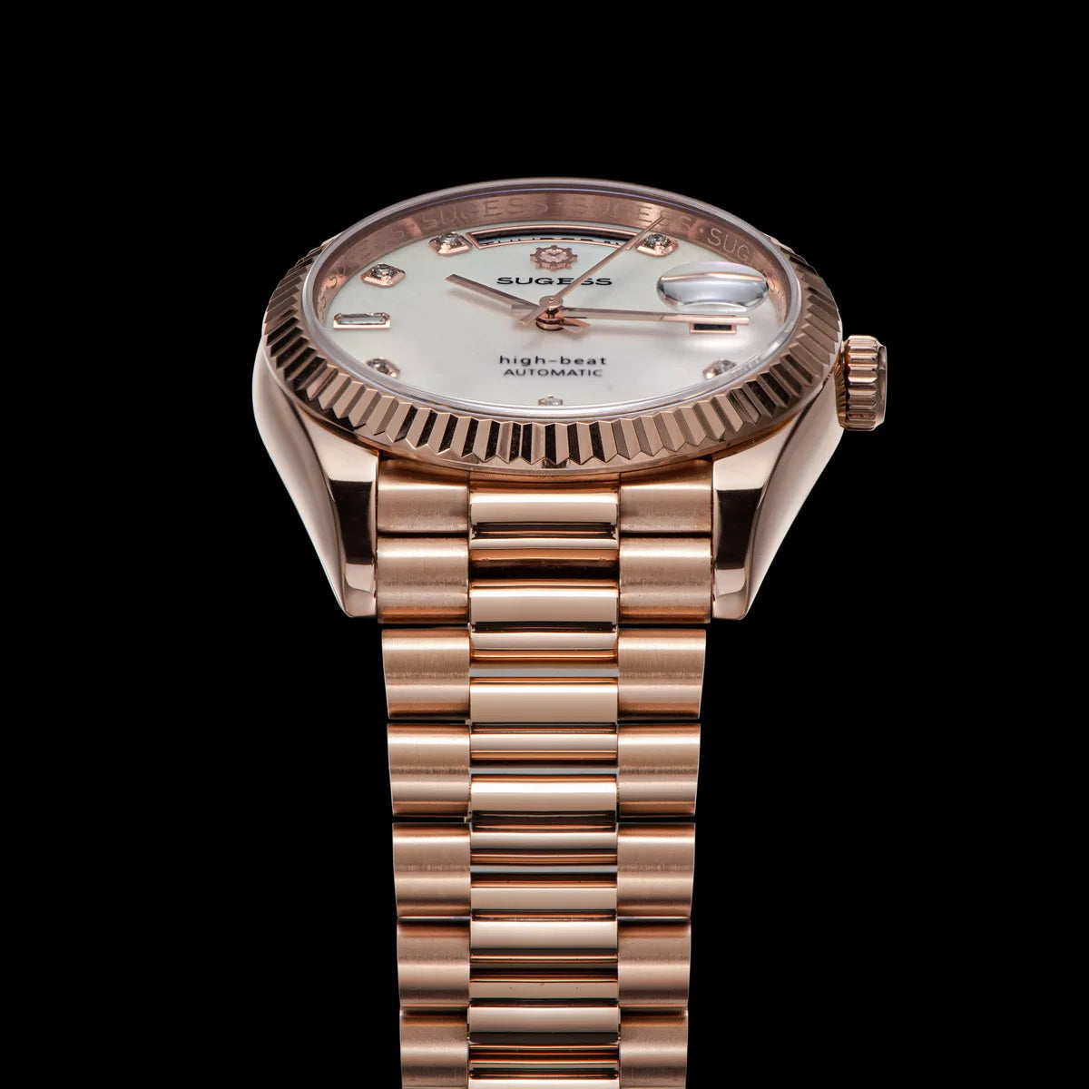 Sugess 36mm Mens of Watch Automatic Dandong Peacock SL3034 Day Movement Sapphire Glass 100m Waterproof Wristwatches MOP Date New