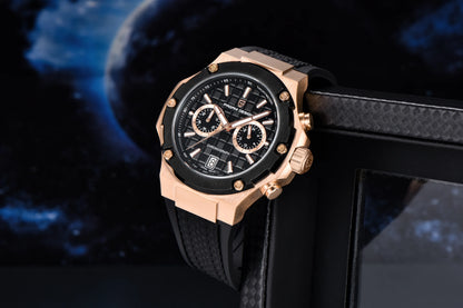 PAGANI DESIGN Men's Watches Luxury Rose Gold Sport Chronograph Japan VK64 Quartz Watch For Men Fluororubber Strap Wristwatch Men