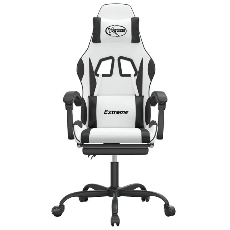 Gaming Chair with Footrest Reclining Swivel Ergonomic Gaming Chair, Adjustable Height, 360° Swivel, White & Black Gaming Chair for Home Office and PC Gaming
