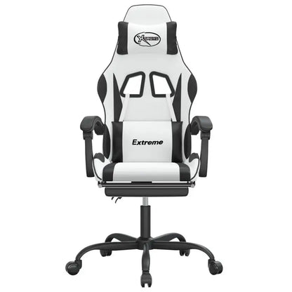 Gaming Chair with Footrest Reclining Swivel Ergonomic Gaming Chair, Adjustable Height, 360° Swivel, White & Black Gaming Chair for Home Office and PC Gaming