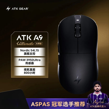 ATK Dragonfly A9 kabellose Bluetooth-Gaming-Maus, ergonomisches Design, schnelle Reaktion, PAW3950 Ultra, 800mAh, leicht, 8KHz, E-Sports
