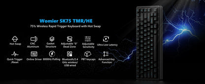 Womier SK75 TMR 75% Wireless Magnetic Keyboard Rapid Trigger Tri-Mode Bluetooth/2.4G/USB-C Hot-Swap Esports Gaming Keyboard