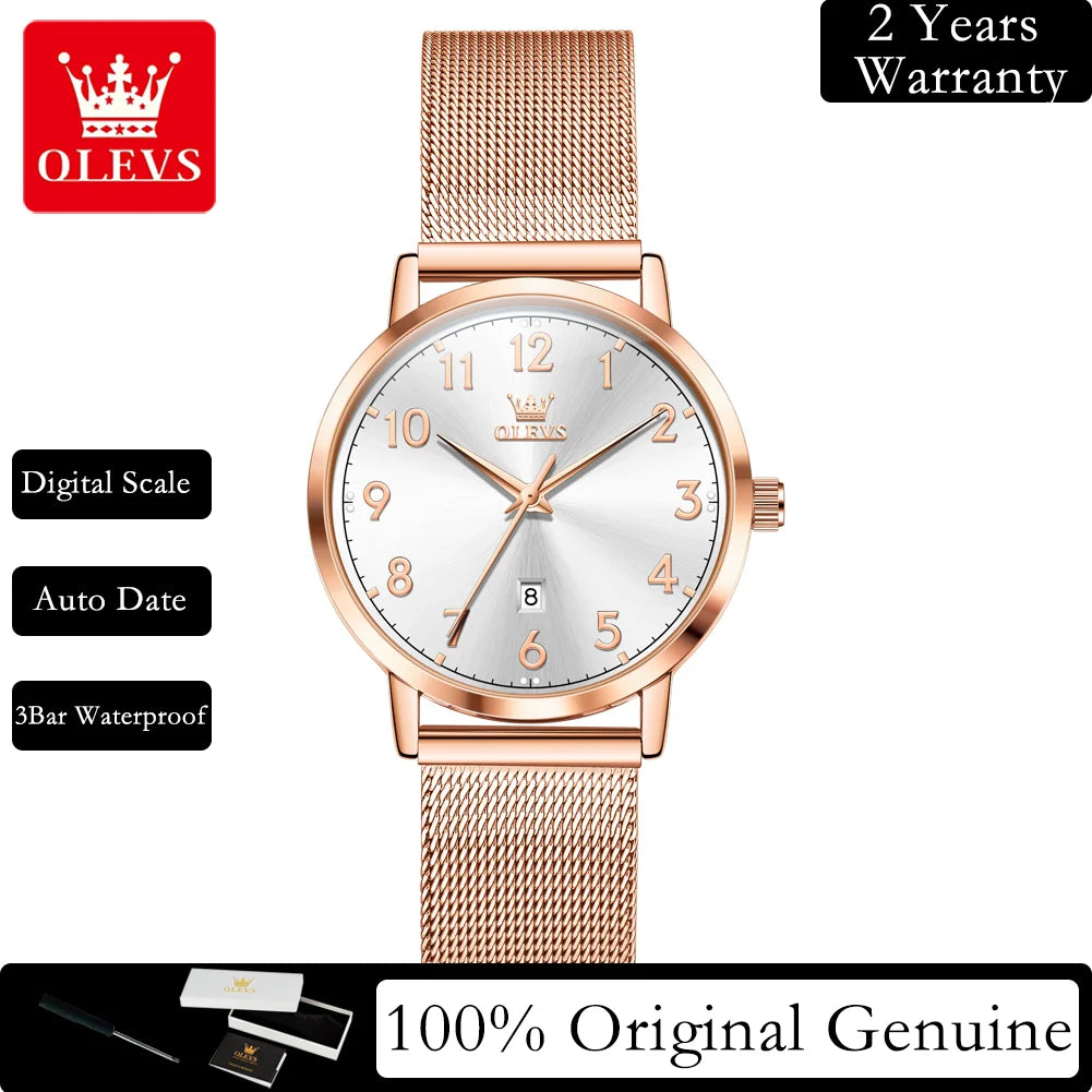 OLEVS New Woman Watch Luxury Brand Quartz Watch Elegant Rose Gold Digital Waterproof Watches Simple Bracelet Women's Watch 5653