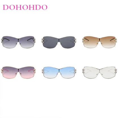 Luxury Rhinestone Punk Oversized One - Piece Frame Y2K Women's Sunglasses Trendy Brand Summer Men Sunglass Travel  Eyewear UV400