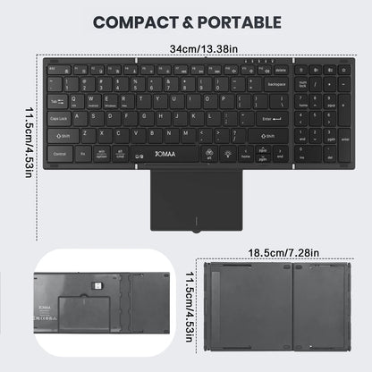 Jomaa Backlit Full Size Folding Keyboard Bluetooth+USB Wireless Keyboard with Touchpad Numeric Pad for Laptop Windows