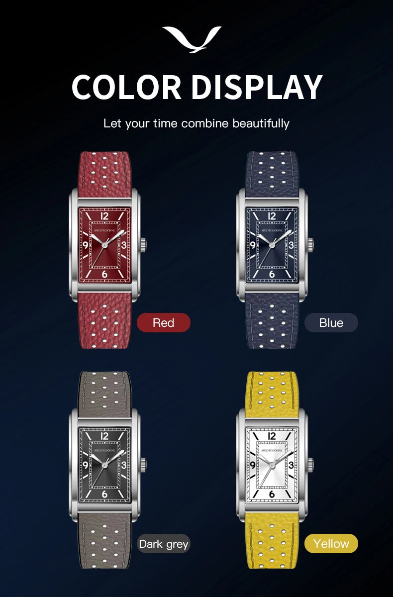 Specht & Söhne Neue modische 28MM quadratische Uhr für Herren, VH31-Uhrwerk, Sportuhr, blau, Edelstahl, Saphirglas, wasserdicht