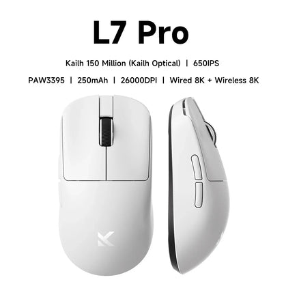MCHOSE L7 Ultra+ Medium Large håndmus til gaming, e-sport, PAW3950, trådløs med tre tilstande, let kontormus med dual-drive til computer