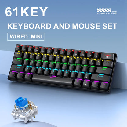 APAYADO K61 Mini Mechanical Keyboard, Wired, 61 Keys, Phantom RGB, Black/White Red/Blue Mechanical Switch for Gaming, 60% Portable