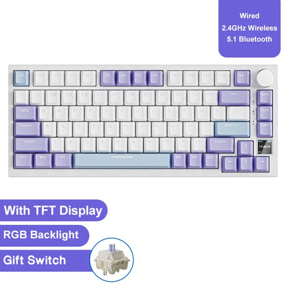 AJAZZ AK820 Pro Gaming Mechanical Keyboard 75% Wireless Bluetooth RGB Hot-Swappable Mechanical Keyboard with Volume Knob for PC, Mac & Laptop