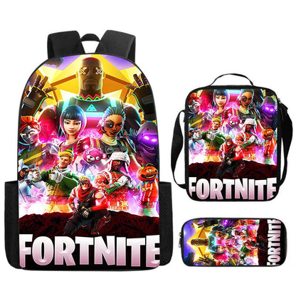 Cute Cartoon 3pcs Set School Backpack with Lunch Bag and Pencil Case, Large Anime Fortnite Kids School Bags for Boys and Girls