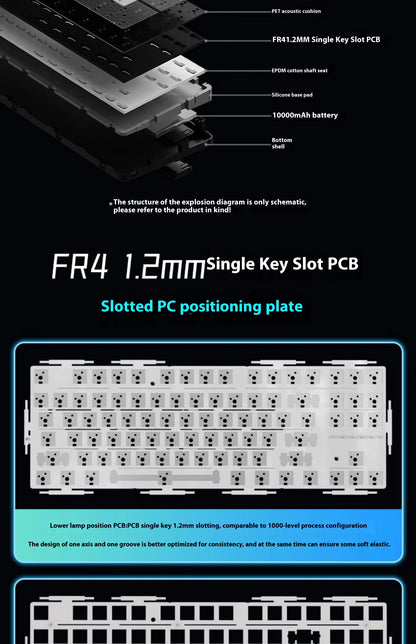 EWEADN X87 Pro Ergonomics Keyboard Mechanical Kids Side Engraving Wireless Bluetooth Triple Gaming 2.4G RGB 87 Layout Customized