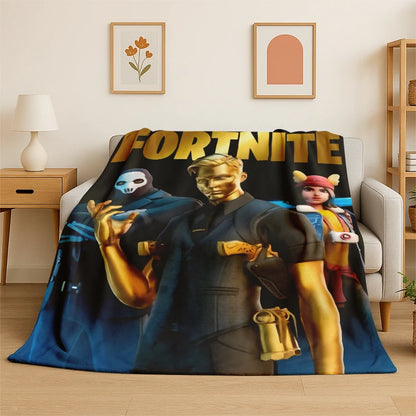 Cartoon F-Fortnite Game Gamer Flannel Blanket Soft Warm Throw Blanket for Bedroom Living Room Bed Travel Camping Picnic Gift