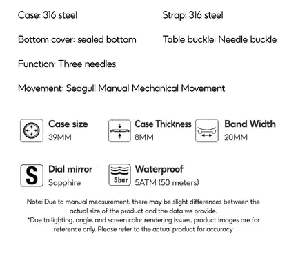 FARASUTE Manual Mechanical Men's Watch Seagull Movement Sapphire Crystal Business Waterproof Regulateur Men's Watch
