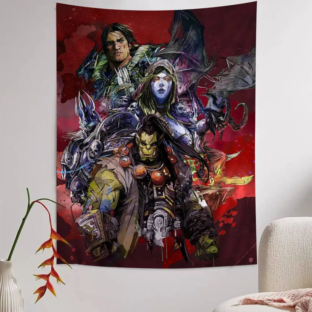 Duża drukowana makatka ścienna World Of Warcraft Hot Game, tania hipisowska dekoracja ścienna, boho makatki ścienne z mandalą, dekoracja do domu