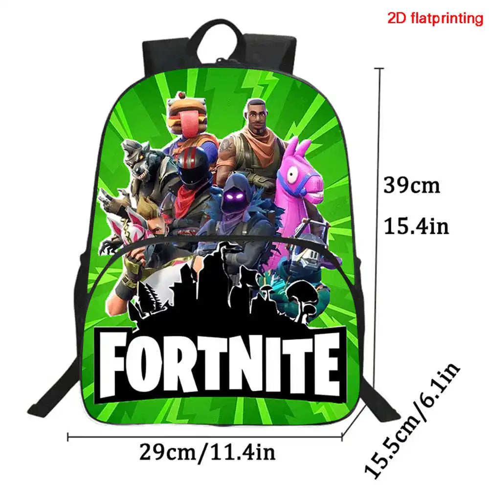 Fortnite Cartoon Backpack with Front Pocket & Pencil Case 2PCS - School Set for Boys Girls Age 5-8, Back to School Gift