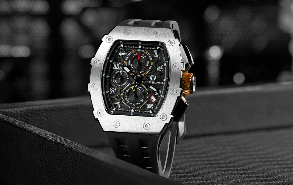 TSAR BOMBA Neue TB8204 Uhr für Herren, Japanisches Quarz-Chronographenwerk, 50M wasserdichte Armbanduhr, modische Sportuhr, luxuriöses Geschenk für Herren