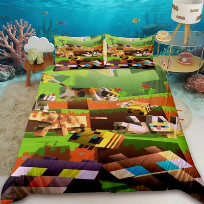 Minecraft 2/3pcs Duvet Cover Cute Cartoon Game Quilt Cover Bedding Set with 1/2 Pillocase Gifts Bedroom Dormitory